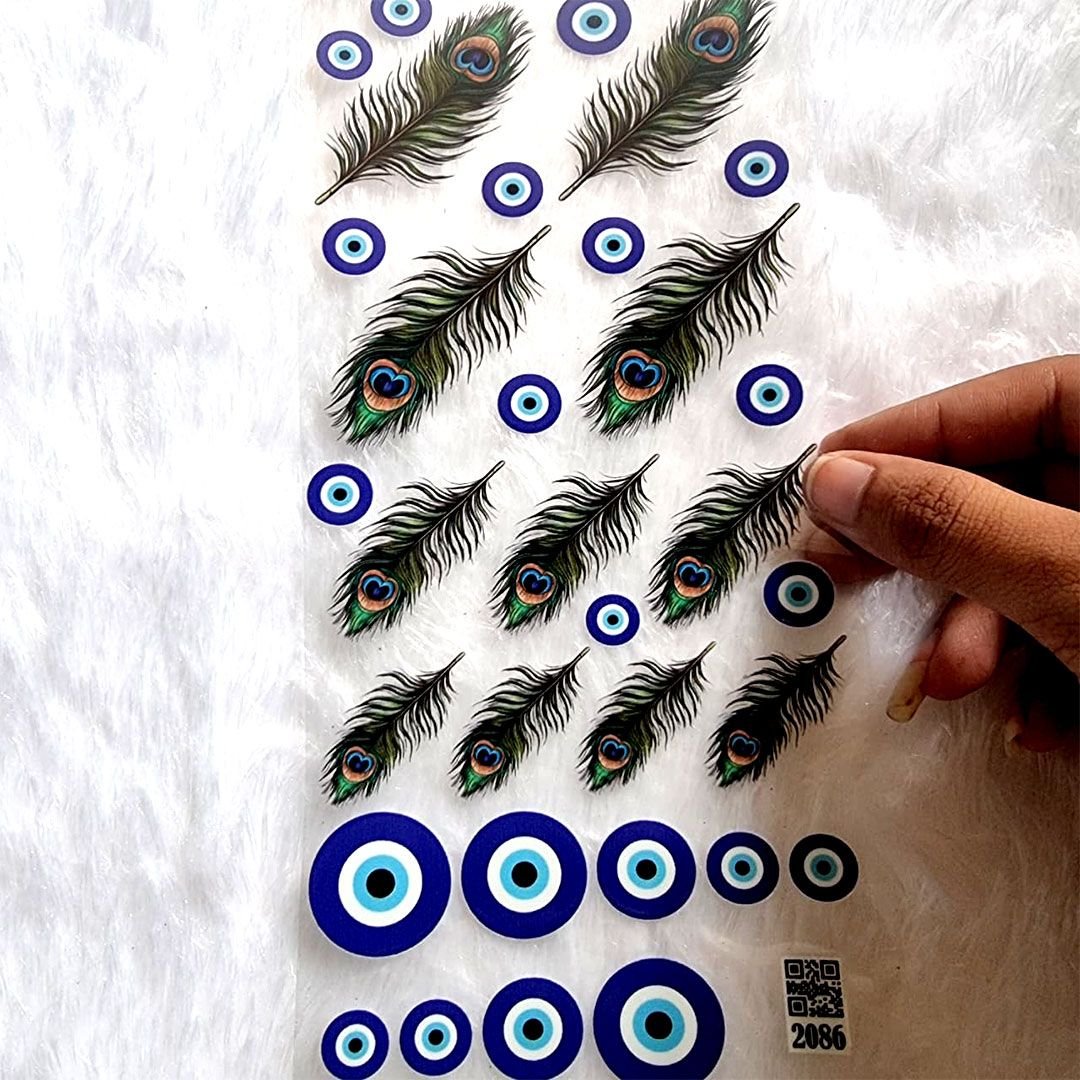 Peacock Feature With Evil Eyes UV DTF Sticker Sheet hover