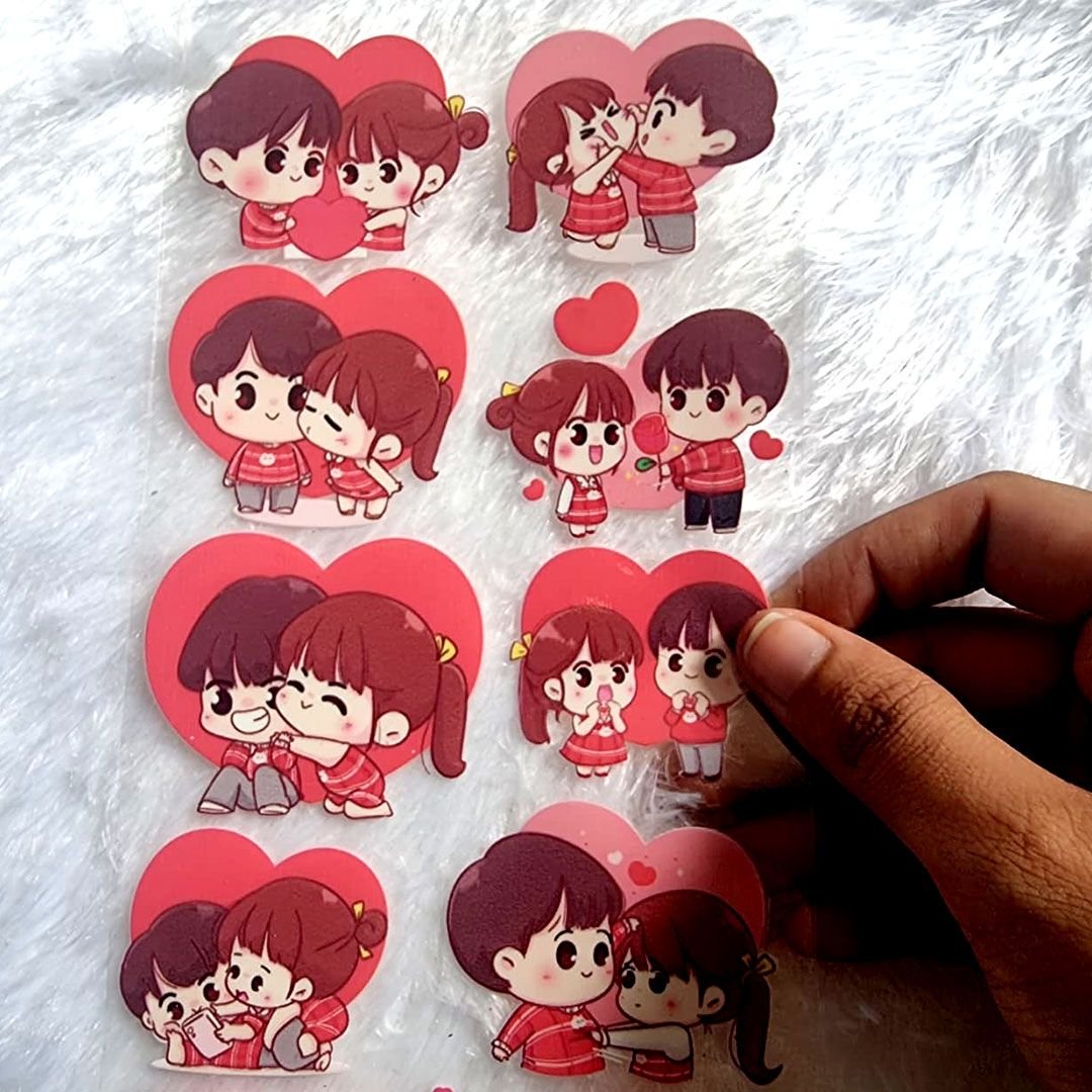 Romantic Cartoon Couple UV DTF Transfer Stickers hover