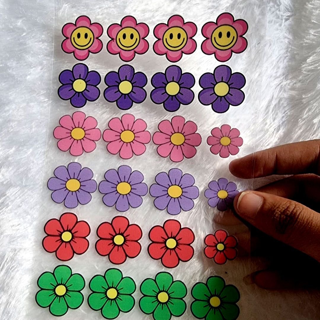 Vibrant Smiley Face Flower UV DTF Stickers hover
