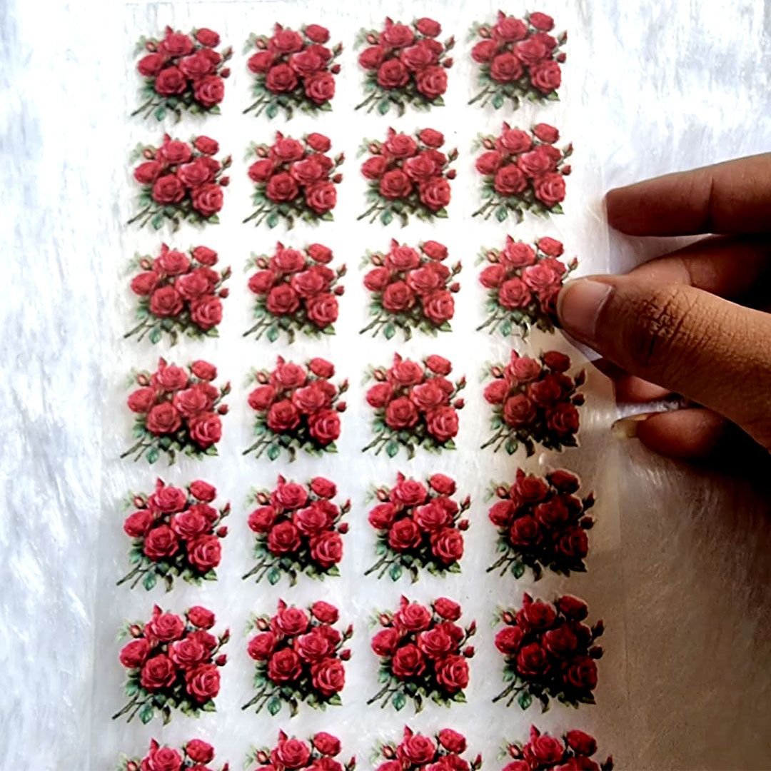 Bouquets Of Red Flowers With Green Foliage UV DTF Sticker Sheet For Resin Art hover