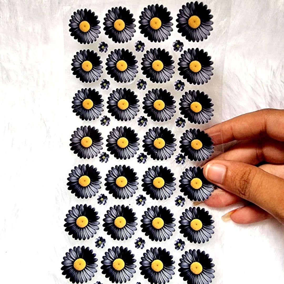 Daisy Black Flowers UV DTF Sticker Sheet hover