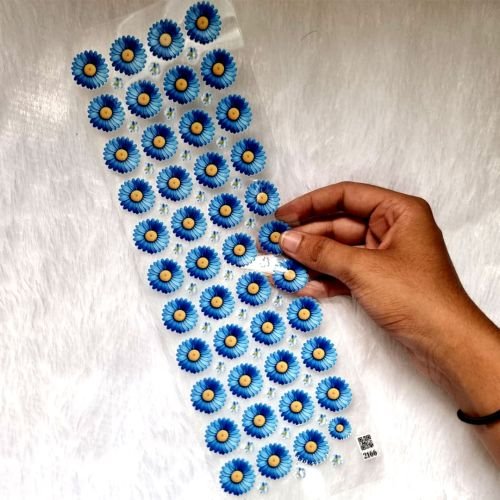 Daisy Dark Blue Flowers UV DTF Sticker Sheet For Resin Craft