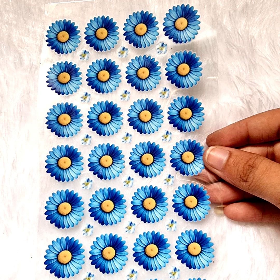 Daisy Dark Blue Flowers UV DTF Sticker Sheet For Resin Craft hover