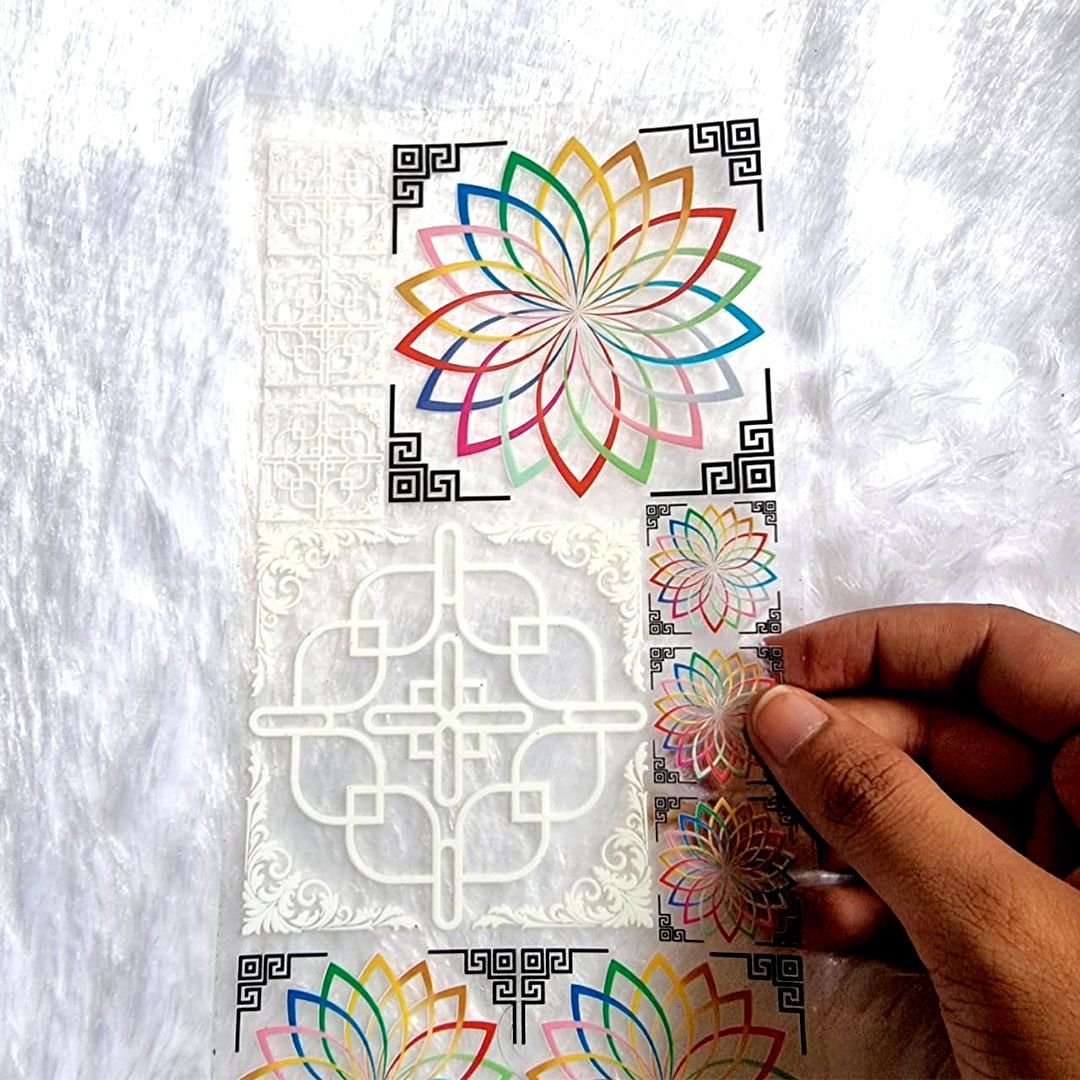 Mandala And Geometric Flower Designs UV DTF Transparent Stickers hover