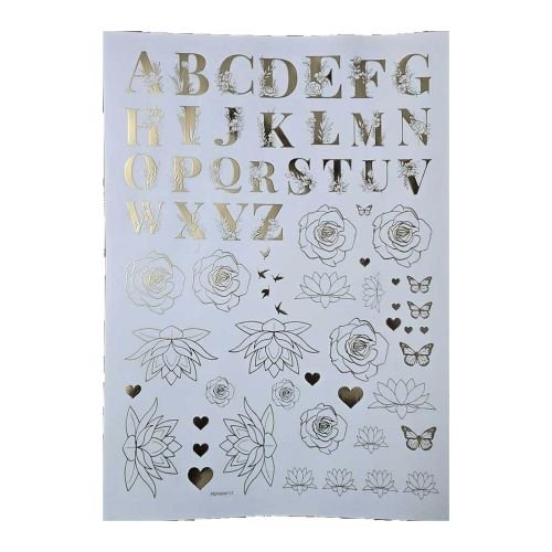 Floral Alphabet & Flowers Golden Embossed Insert Sheet A4 For Resin Art (TR393)